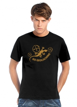 Geocaching T-Shirt Gecko Geocaching schwarz gold