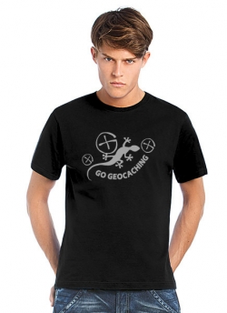 Geocaching T-Shirt Gecko Geocaching schwarz silber