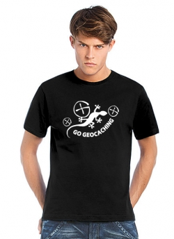 Geocaching T-Shirt Gecko Geocaching schwarz weiss