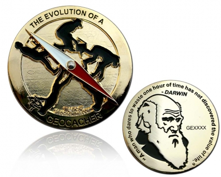 The Evolution of a Geocacher Geocoin Poliertes Gold LE
