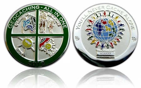 Geocaching - All In One Geocoin Poliertes Silber LE