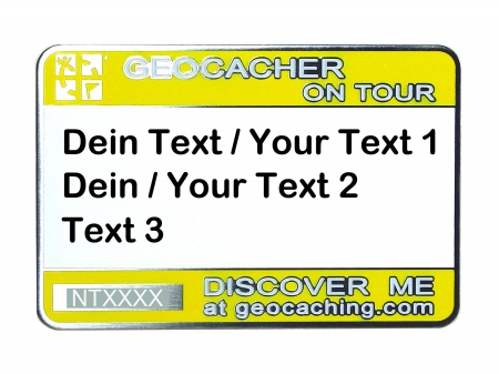 Geocaching Namensschild trackbar gelb mit Text