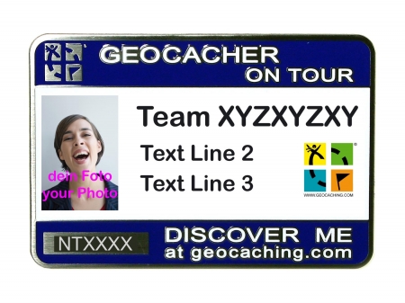 Geocaching Namensschild trackbar mit Foto / Logo