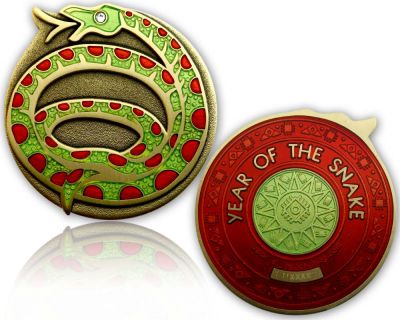 Year of the Snake Geocoin Antique Gold / Ruby