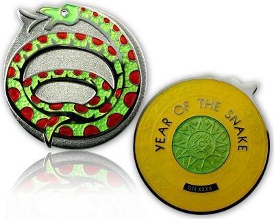 Year of the Snake Geocoin Polished Silver / Topaz XLE 75
