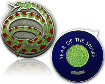 Year of the Snake Geocoin Antique Silver / Sapphire XLE 75