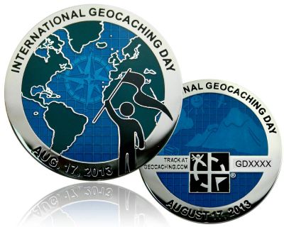 International Geocaching Day Geocoin Poliertes Silber