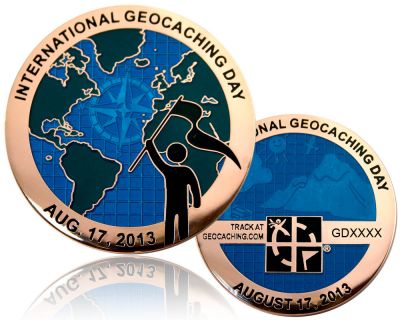 International Geocaching Day Geocoin Poliertes Kupfer LE 125