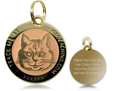 Cacher's Cat Geocoin Polished Gold GLOW