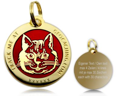 Cacher's Cat Geocoin Polished Gold RED