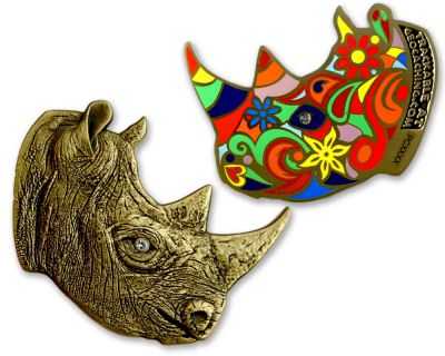 Rhinoceros Geocoin Antik Bronze