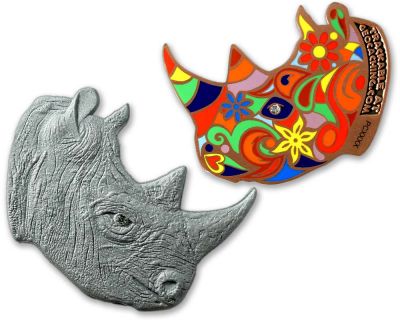Rhinoceros Geocoin Two Tone (Antik Kupfer / Silber)