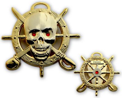 Pirate Skull Geocoin Poliertes Gold LE 125