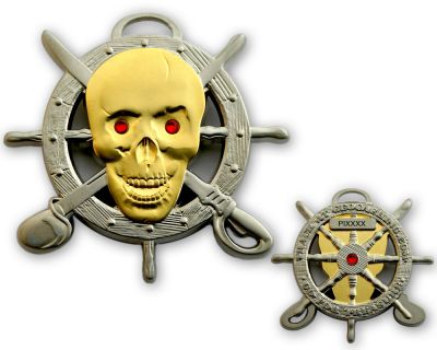 Pirate Skull Geocoin Two Tone Silber/Gold