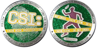 CSI Geocoin Antik Silber Gr?n Glitzer