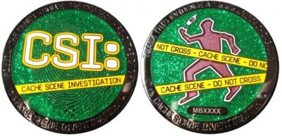 CSI Geocoin Black Nickel Gr?n Glitzer