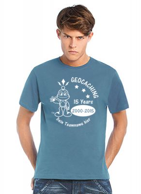 Geocaching T-Shirt | 15 Jahre Geocaching stoneblue (optional mit
