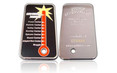 Cacher Thermometer Geocoin Polished Silver