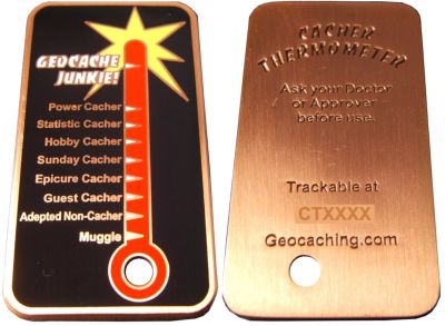 Cacher Thermometer Geocoin Antik Kupfer LE