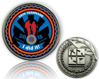 Road Trip 2015 Geocoin with your Team name Antique Silver