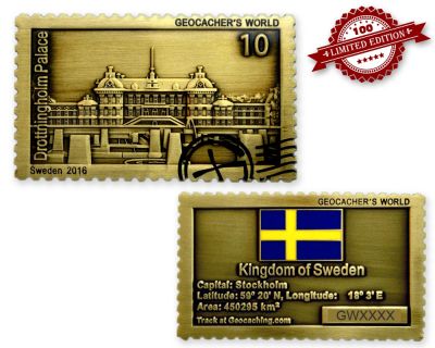 Geocacher's World Geocoin -SWEDEN- Antique Gold LE 100