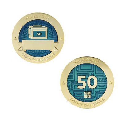 Milestone Geocoin + Tag Set (2 Trackables) - 50 Finds