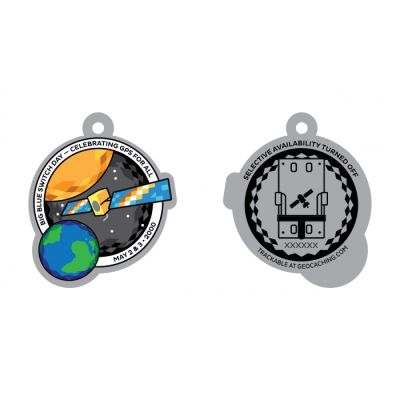 The Great Blue Switch Geocoin + Tag Set (2 TRACKABLES)