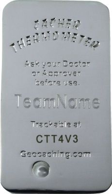 Cacher Thermometer Geocoin -WITH ENGRAVING- Polished Silver