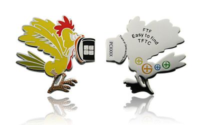 Chicken FTF Geocoin Polished Silver