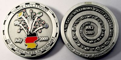 100.000 Caches Germany Geocoin Antik Silber