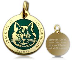 Cacher's Cat Geocoin Polished Gold GREEN