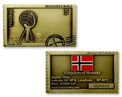 Geocacher's World Geocoin -NORWAY- Antik Gold