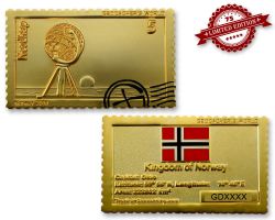 Geocacher's World Geocoin -NORWAY- Satin Gold XLE 75