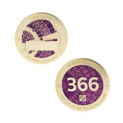 Challenges Geocoin + Tag Set (2 Trackables) - 366 Days of Geocaching