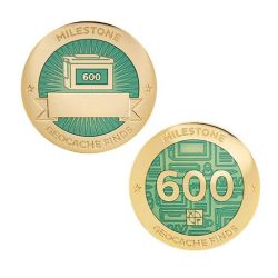 Milestone Geocoin + Tag Set (2 Trackables) - 600 Finds