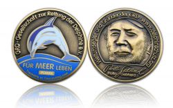 Save the Dolphins Geocoin Antik Gold (CHARITY)
