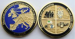 Comenius goes Geocaching Geocoin Foggy Gold LE