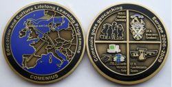 Comenius goes Geocaching Geocoin Antik Gold