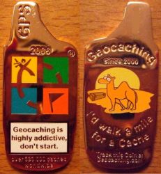 Highly Addictive Geocoin Poliertes Kupfer